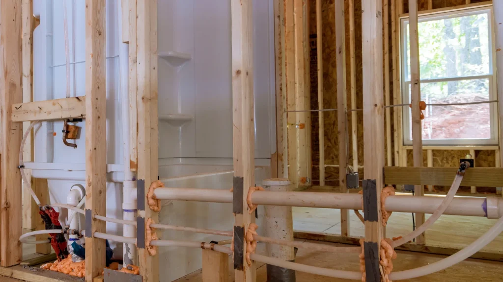 New bathroom plumbing rough-in during home renovation