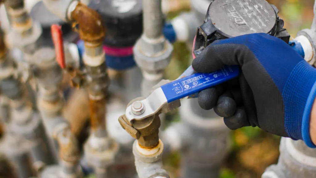 Plumber checking residential water pressure and pressure reducing valve